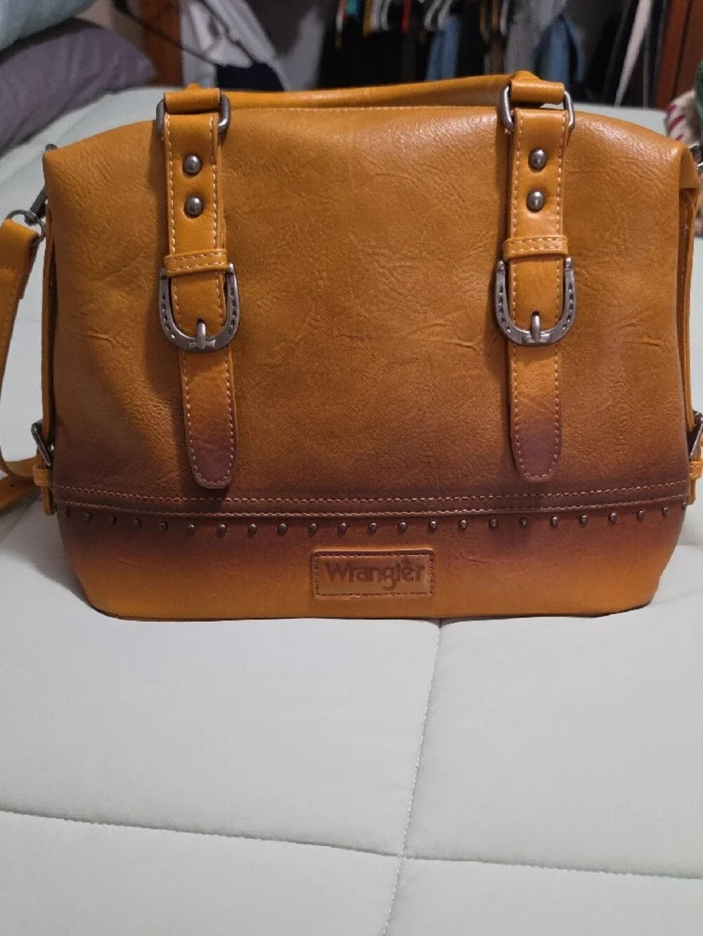 Wrangler Yellow Leather Tote with Stud Accents
